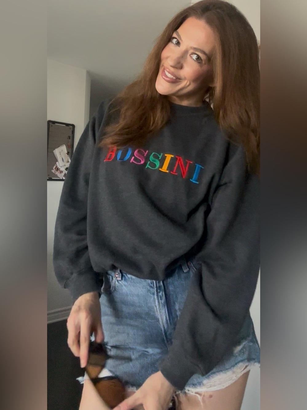 Vintage Bossini Charcoal Crewneck Sweater with Multicolor Embroidered Logo